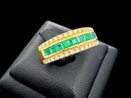Smaragd 0.6c Diamanten 0.2c Ring 18k Grösse 56 *S2368