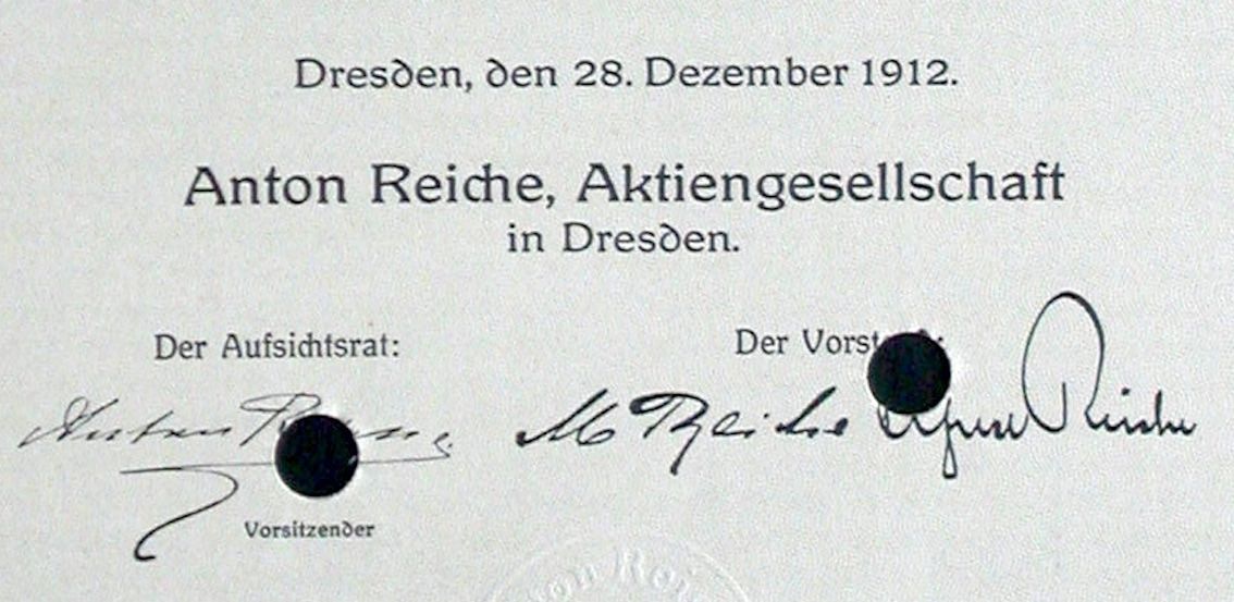 Documenti: Anton Reiche AG, Dresden - 1912 – Usato da Solothurn venduto da Sgasche 1
