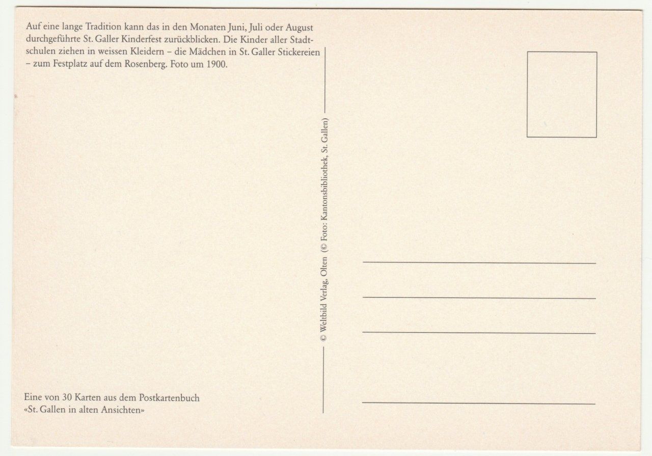 Ansichtskarten: St. Gallen.   Kinderfest um 1900 – Neu (gemäss Beschreibung) aus Fällanden von Blausegelfliege 1
