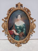 Ital.Ovaler Bilderrahmen Messing Gewölbtes Glas Dame Druck