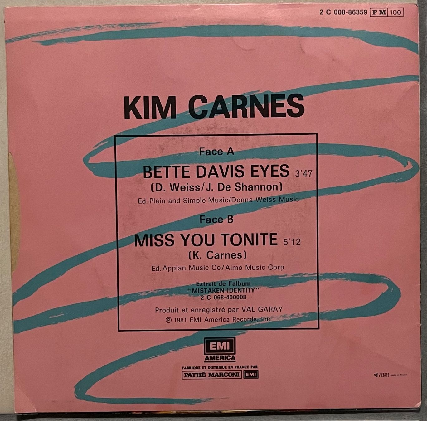 Dischi in vinile: KIM CARNES - BETTE DAVIS EYES – Usato da Bussigny venduto da vinyl-pas-cher 1