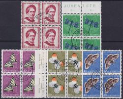 1951, Pro Juventute: J138-142 Serie Viererblöcke aus Erlen