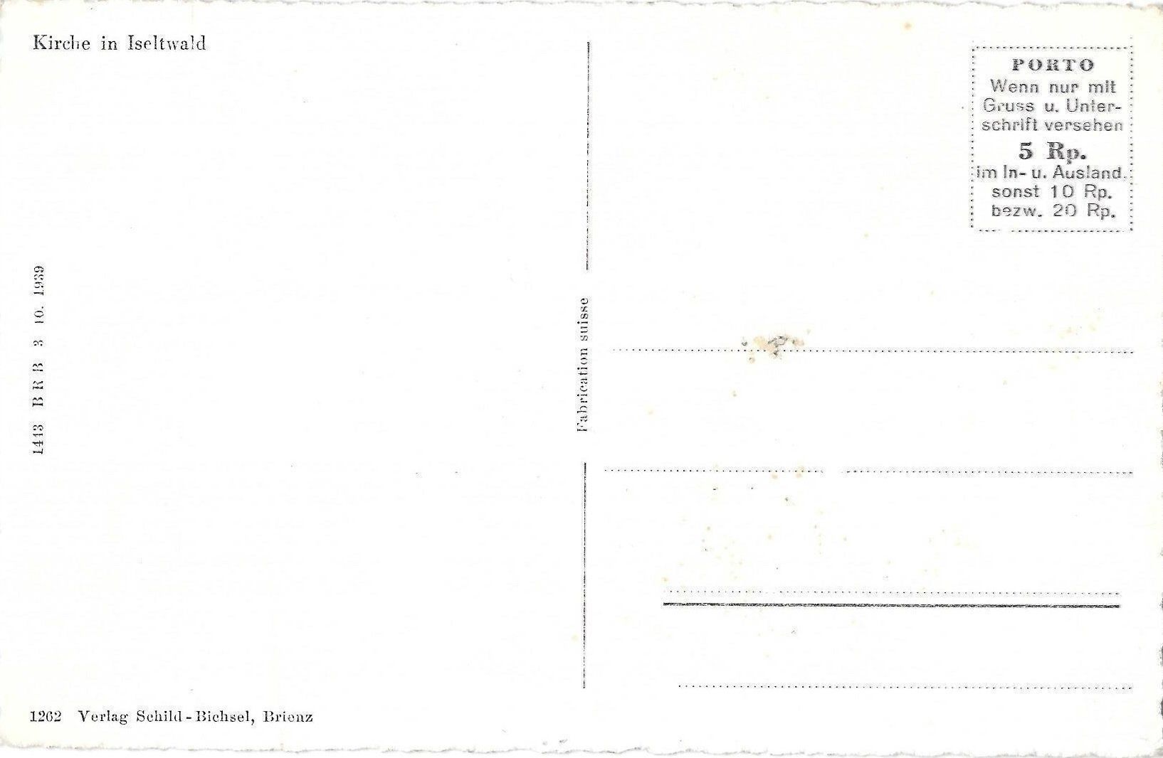 Cartes postales: Iseltwald Kirche – D'occasion à Olten par clotaldi 1