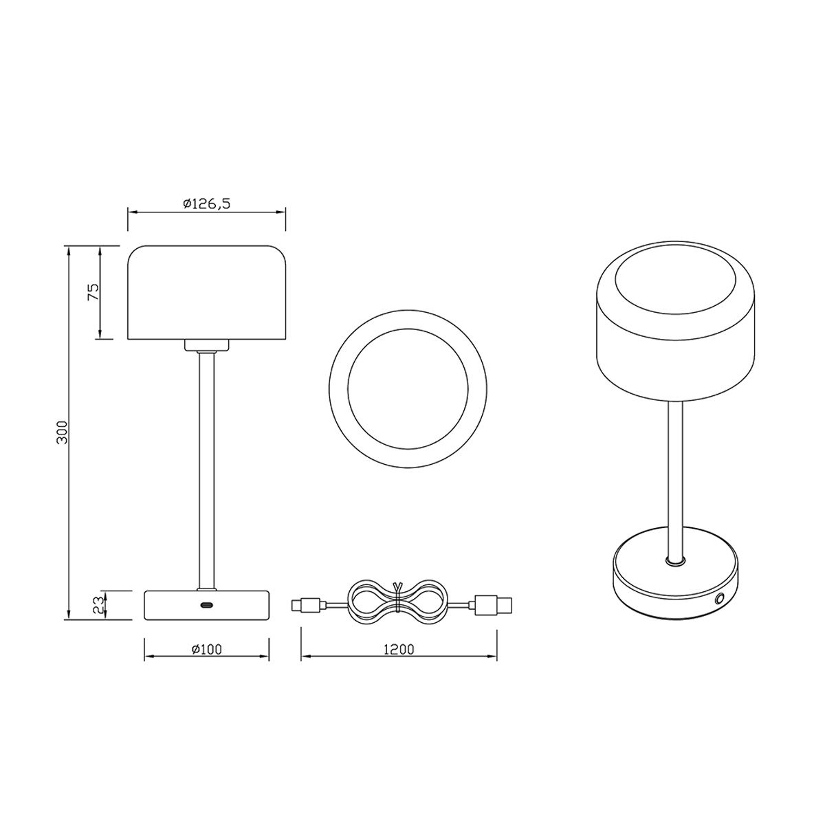 Lampade: LED Tischleuchte, Rund, 30 cm Höhe, Akku – Nuovo (secondo la descrizione) da Kreuzlingen venduto da Smart-Light 5
