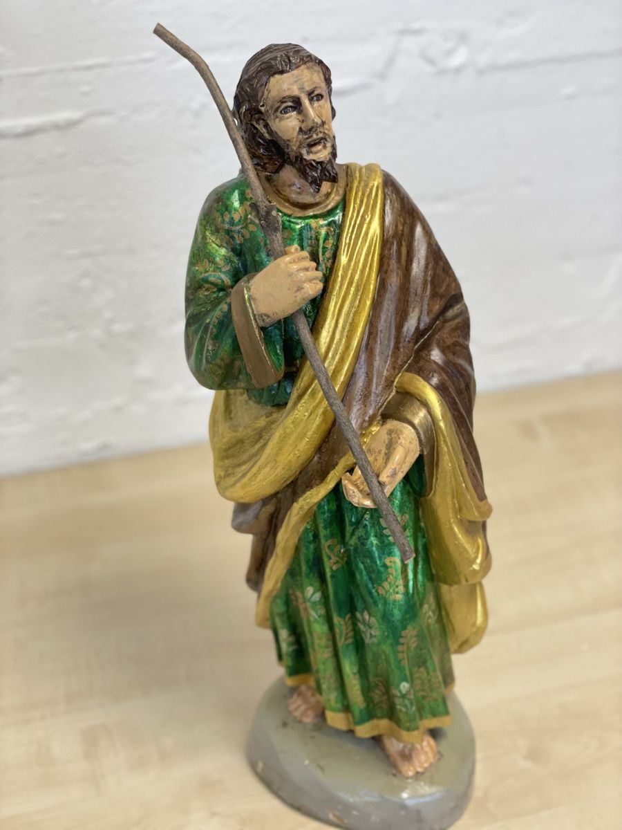 Sculture & Statue: Antike Holzfigur, Heiliger, 52cm hoch, Handbemalt – Usato da Locarno venduto da Osvaldo61 1