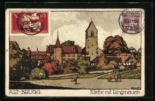 Cartes postales: Steindruck-AK Alt-Brugg, Kirche mit Ring – D'occasion à Berlin par bartko-reher