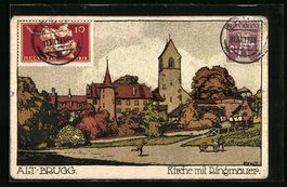 Steindruck-AK Alt-Brugg, Kirche mit Ring