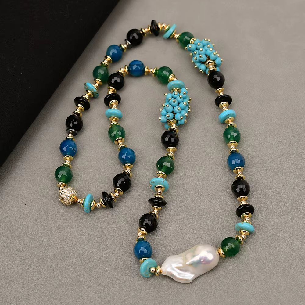 Ketten: Lua 60 cm Achat Perle Halskette Echt Collier agates perle – Neu (gemäss Beschreibung) aus Prilly von ilyria73