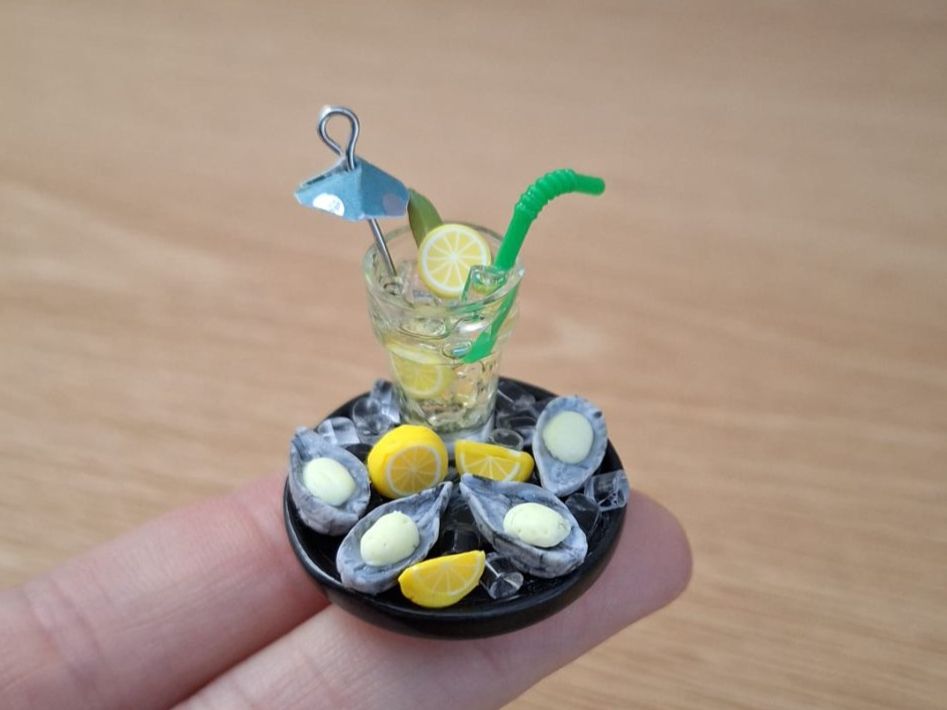 Case e mobili per bambole: Handmade Austern mit Drink – Nuovo (secondo la descrizione) da Zürich venduto da HandmadeTinyFood 3