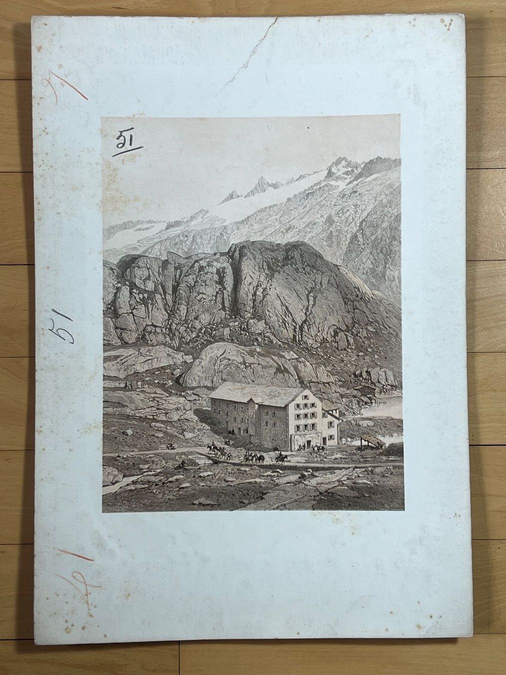 Grafiken & Lithographien: Eugene Ciceri antike Ansicht vom Hospiz Grimselpass – Gebraucht aus Vaduz von Unikate-Markt