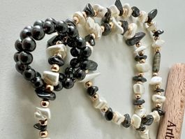 Echte Perlen & Hämatit - Edles Collier mit passendem Ring