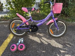 Kinderfahrrad Crosswave lila 16 Zoll mit Stützrädern