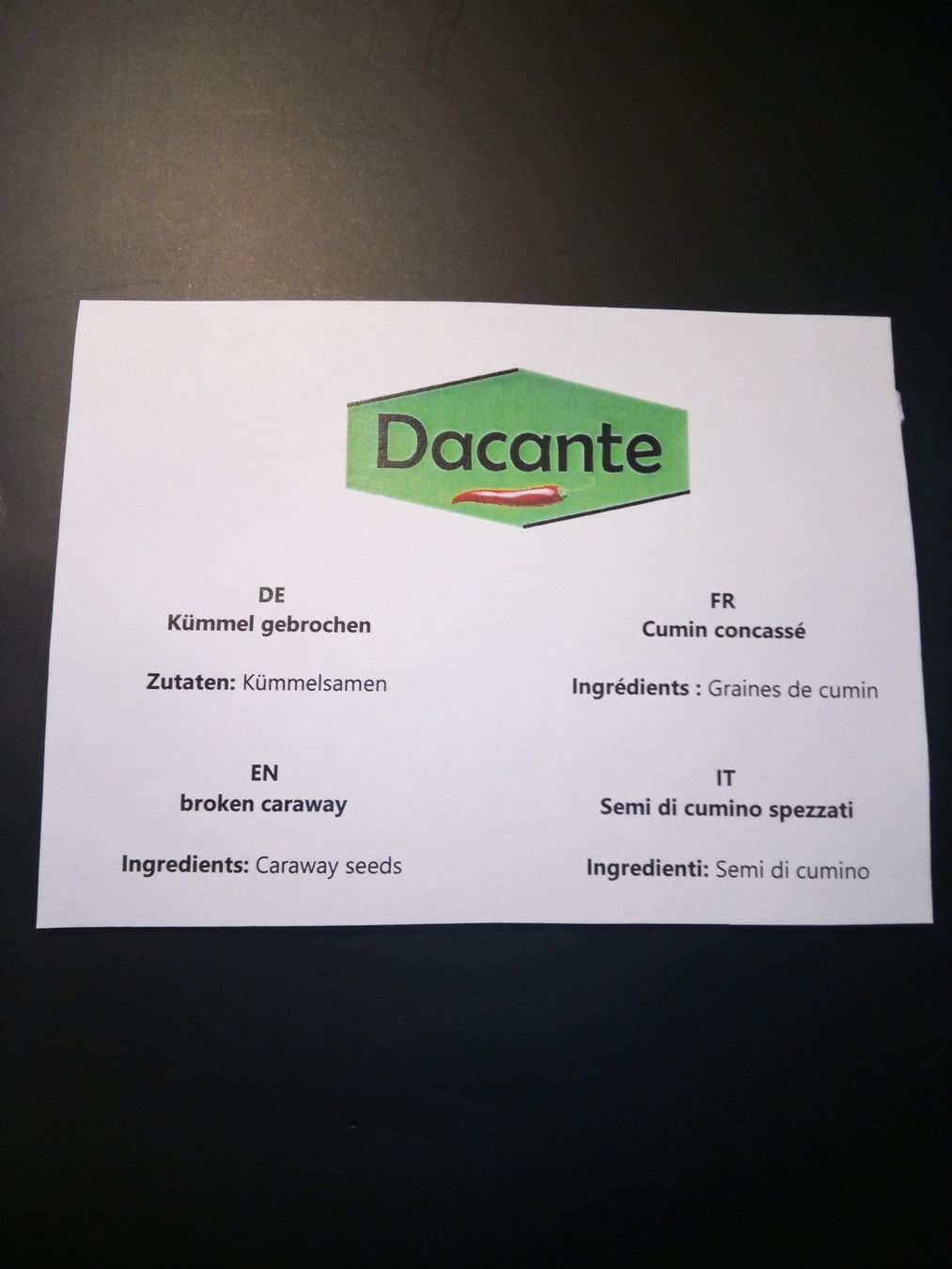 Lebensmittel & Spezialitäten: Dacante Kümmel gebrochen 500 g – Neu und originalverpackt aus Werdenberg von EXAStoreGmbH 2
