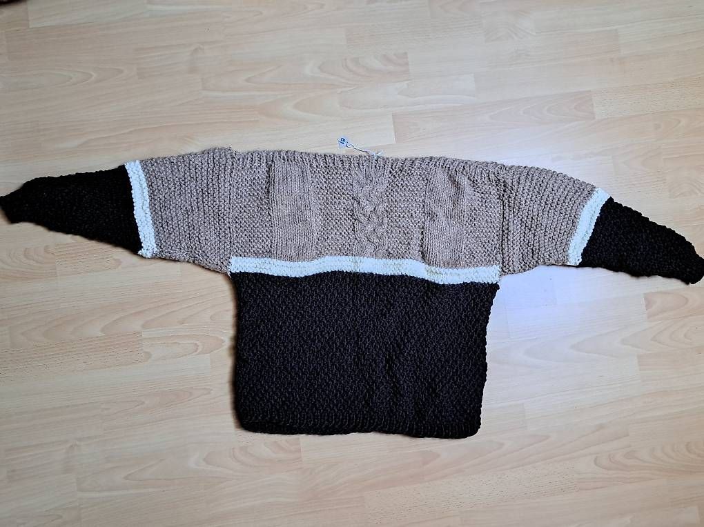 Maglioni & Felpe: Handgestrickter mehrfarbiger Wollpulli beige/braun/grau – Usato da Hettiswil venduto da san_kf5h 1