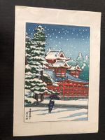Japanischer Holzschnitt Ishiwata Koitsu Tempel im Schnee