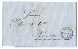 1858 Faltbrief, schwarzer Stempel Basel 2.Sept.58 n. Wohlen