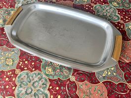 Edelstahl Servierplatte m. Kunststoffgriffen Vintage MERKER