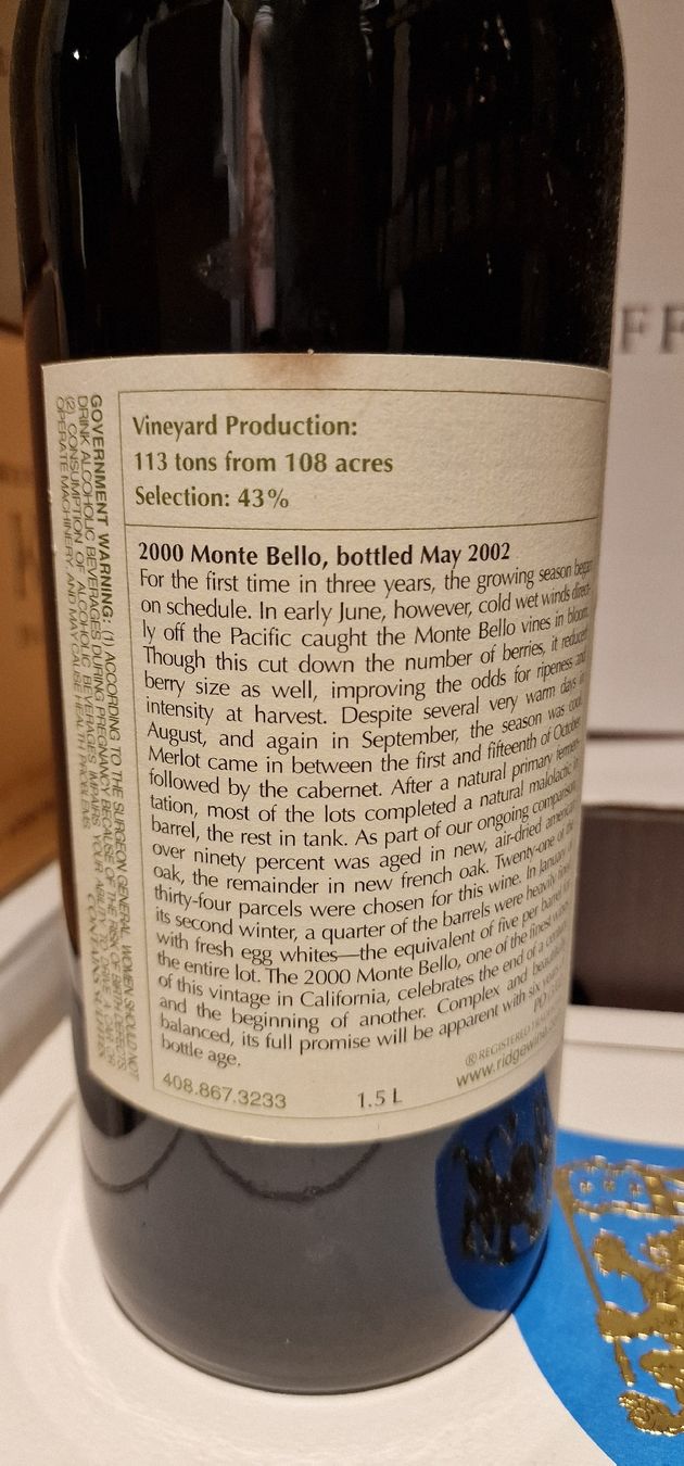 Vino: Magnum Ridge Montebello Jg. 2000 – Nuovo (secondo la descrizione) da Unterstammheim venduto da BurgundyPassion 4