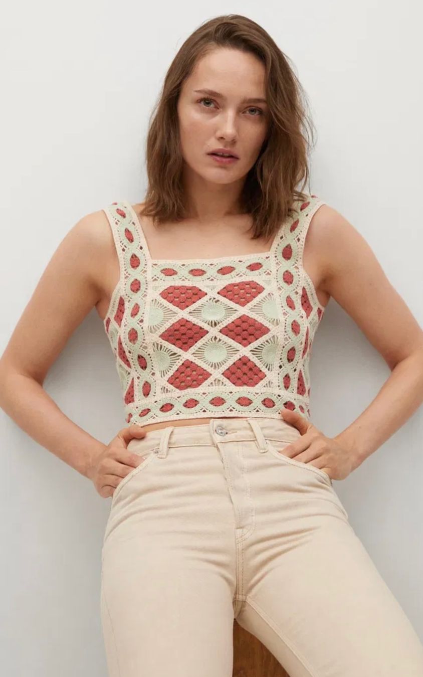 Mango Tops: Crochet geometric Top Mango, size S – Gebraucht aus Ardon von lorly39 2