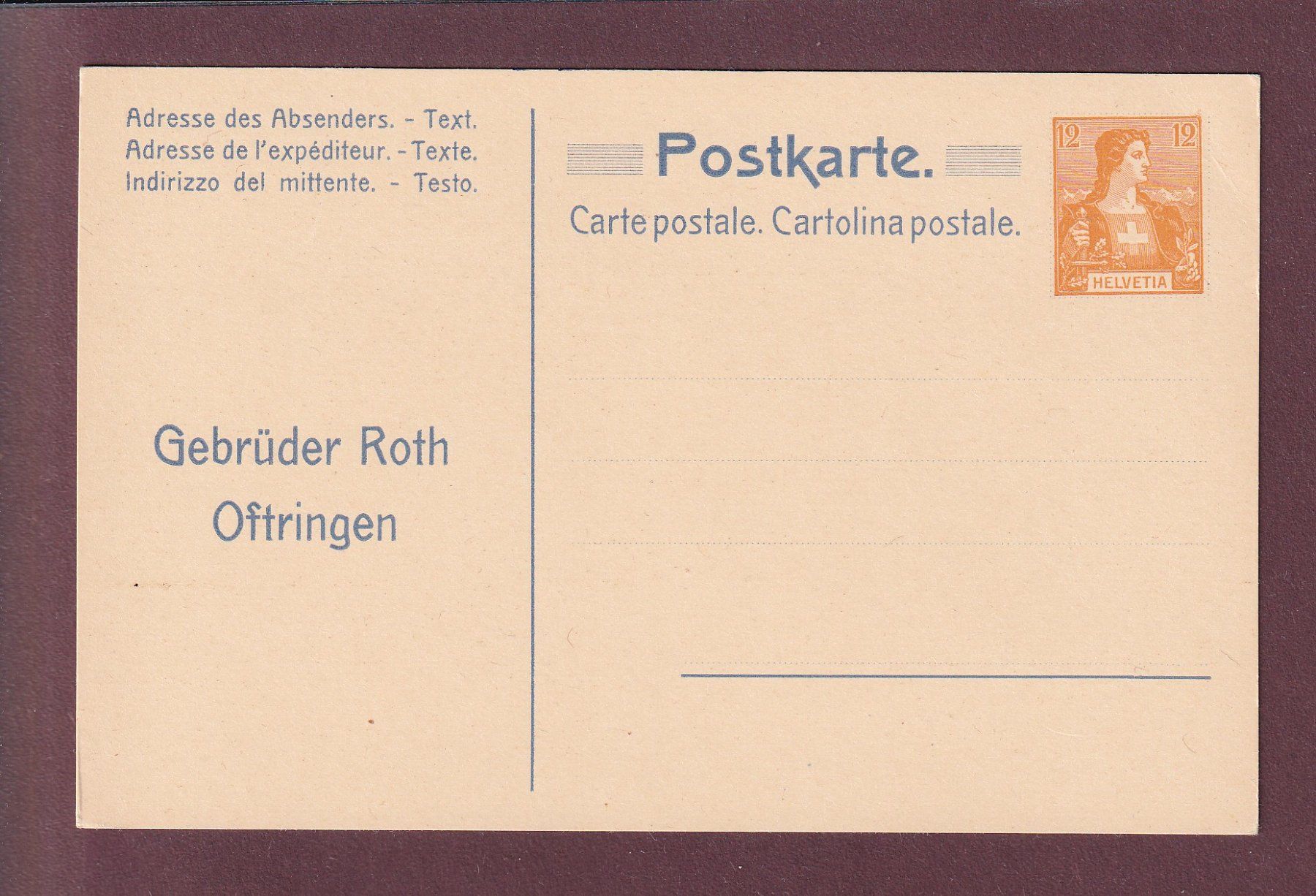 Cartoline postali: Carte postale pré-affranchie - HELVETIE - Roth Oftringen – Usato da Pully venduto da nicecards
