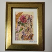 Acryl, Rose, mit goldigen Holzrahmen 19 x 24 cm