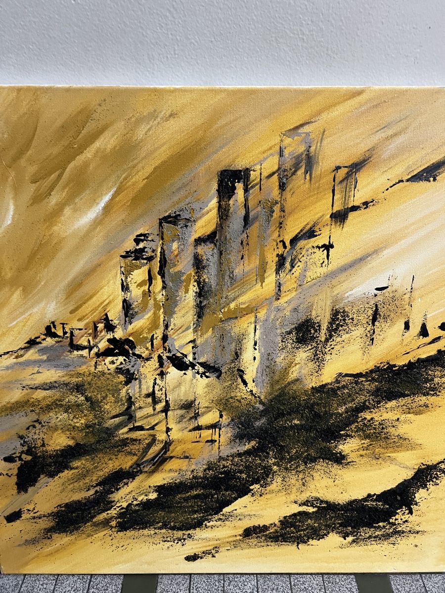 Gemälde: Tableau abstrait, tons chauds et sombres, 70x70 cm – Gebraucht aus Genève von Qanil77 1