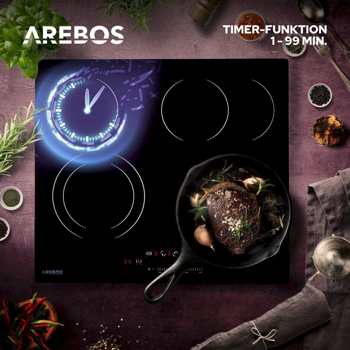 Cucine: Arebos AR-HE-GK4NW Glaskeramikkochfeld – Nuovo e nell'imballaggio originale da Bottighofen venduto da zaap 7