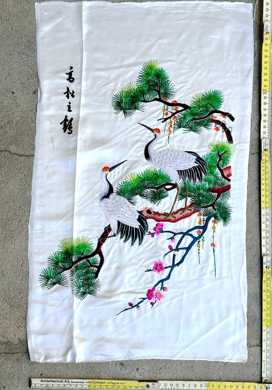 Dipinti: Japanisches oder Chinesisches Stickereibild mit Kranichen – Usato da Seltisberg venduto da quadartswiss