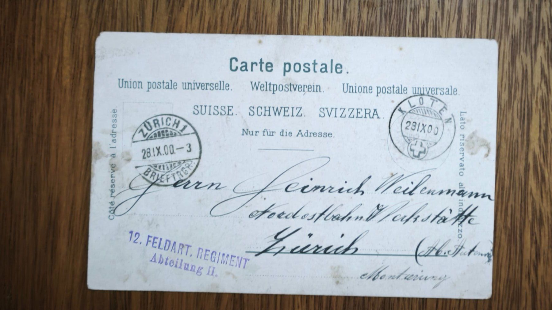 Cartoline postali: Litho Postkarte KLOTEN – Usato da Aesch BL venduto da Opirol 1