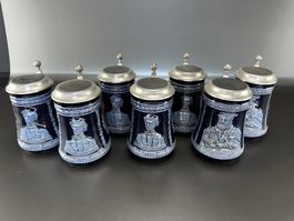 7x Bierkrug Humpen, Jahresseidel 1975 & 1976, Johann Strauss