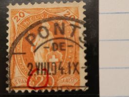 60E.2. Pf. gelber Fleck auf grosser 2, F-3, Stempel 2.8.1904