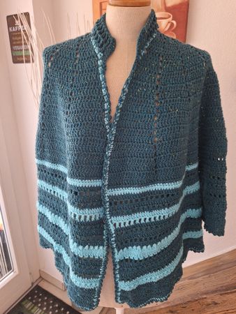 Gehäkelte Jacke/Cardigan, Petrol/Türkis, Neu
