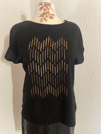 t-shirt noir coton et viscoseavec motif doré Opus