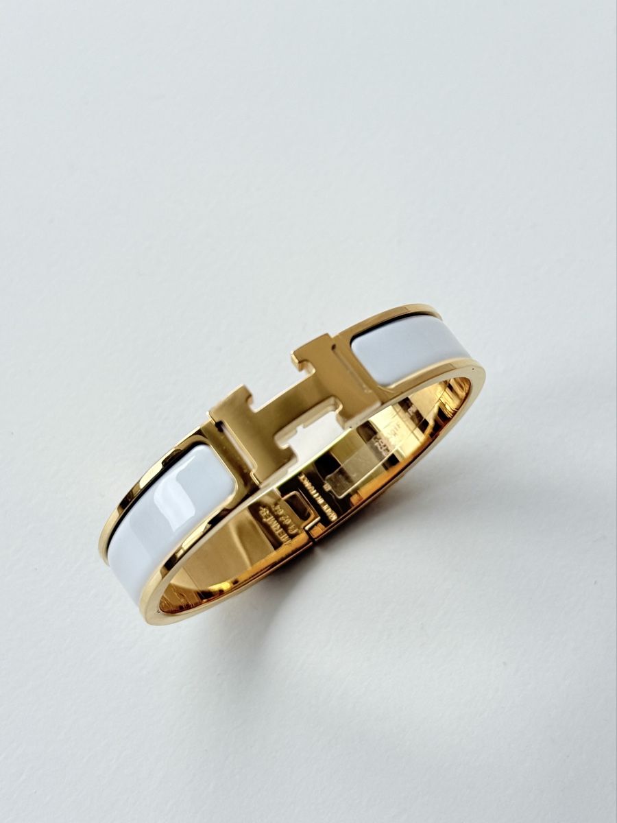 Hermès Bracciali & Braccialetti: Hermès Clic H Bracelet White & Gold ✨ – Nuovo e nell'imballaggio originale da Genève venduto da Sally_LuxxyGeneva 4