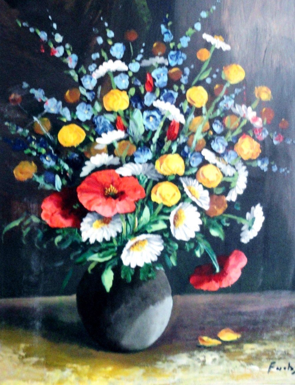 Dipinti: Stillleben mit bunter Blumenkomposition in Vase – Nuovo (secondo la descrizione) da zurich venduto da ARTMYART 1