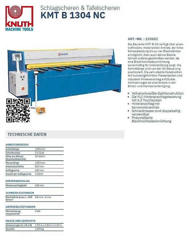 Tutte le macchine: Tafelschere Knuth KMT B 1304 NC – Nuovo e nell'imballaggio originale da Kestenholz venduto da hstech.ch 3