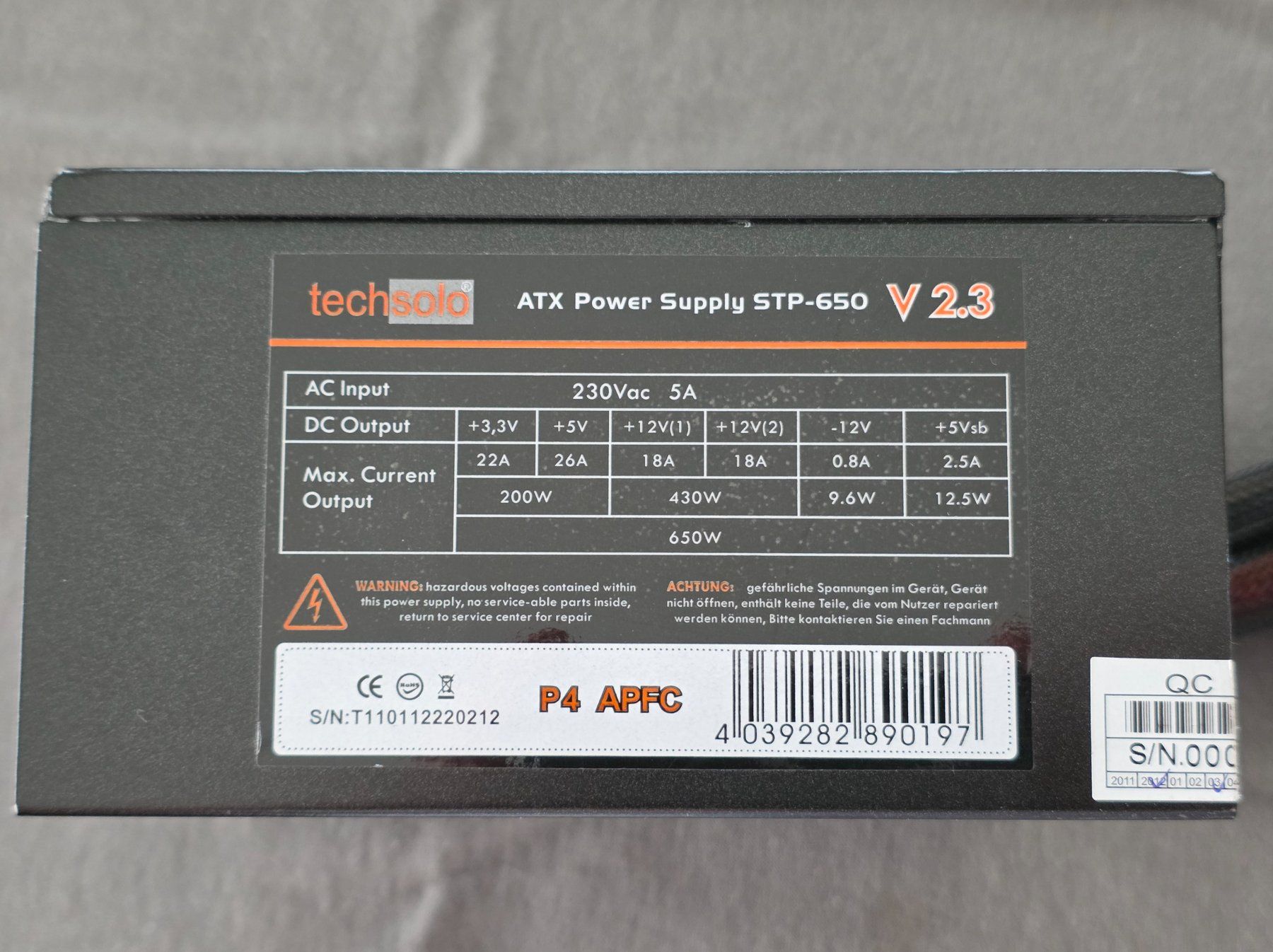 Componenti elettronici: Computer Netzteil ATX 650 Watt techsolo STP-650 v2.3 – Usato da Safenwil venduto da gudda 4