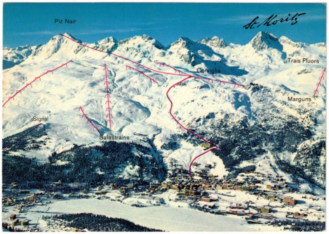 Ansichtskarten: St. Moritz - Skigebiet Piz Nair – Gebraucht aus Binningen von Mountainrider