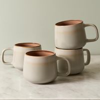 Kaffeetassen 4er Set 340 ml Steinzeug Keramik Salbeigrau
