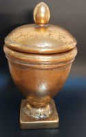 Dekorativer Keramik Pokal mit Deckel - goldfarbene Patina