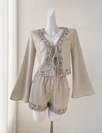Damen Zweiteiler Set beige - Grösse: S