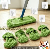 Microfiber Mop Pads and Hooks Set 9 Pieces New Green