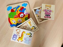 3 Holzspielzeuge Puzzle Domino