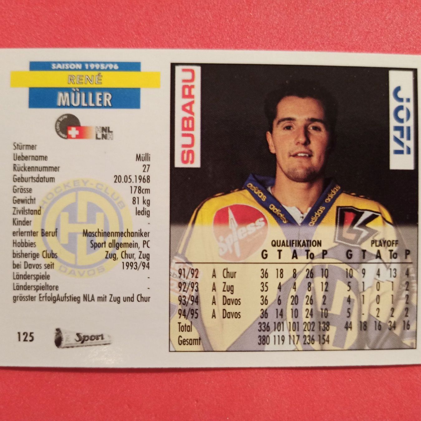 Carte collezionabili: René Müller - HCD - 1995/96 – Usato da Dübendorf venduto da kb86_MOVIE 1