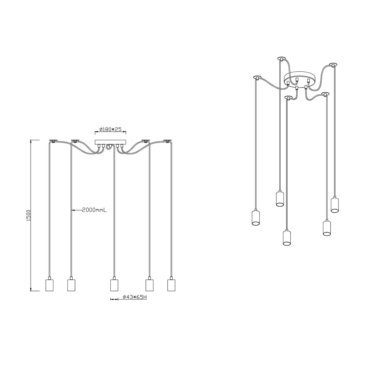 Lampadari & plafoniere: Pendelleuchte, 5 Leuchtarme, 150 cm Höhe – Nuovo (secondo la descrizione) da Kreuzlingen venduto da Smart-Light 3