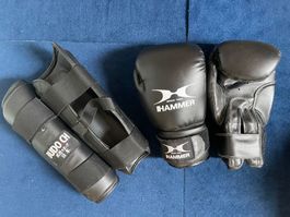 Boxhandschuhe HAMMER (10 oz) & Schienbeinschoner BUDO.CH (L)
