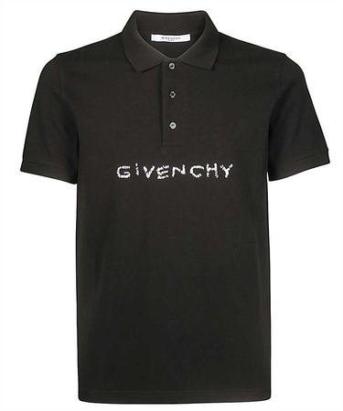 Givenchy Black Stitch Embroidered Logo Polo Shirt - L