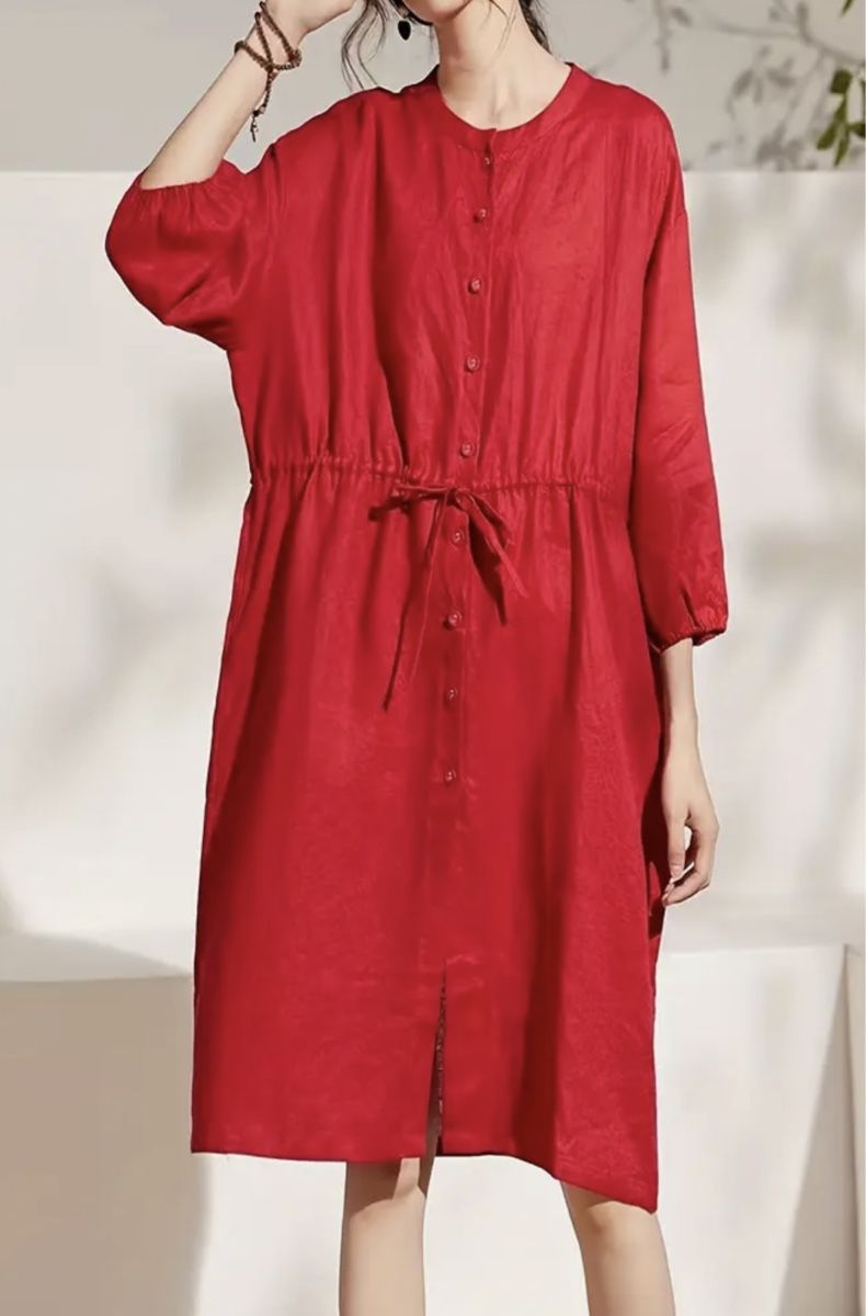 Kleider: Chic Abito -camicetta lungo di cotone rosso-nuovo-M/L – Neu und originalverpackt aus Gordevio von LanaZimm 5