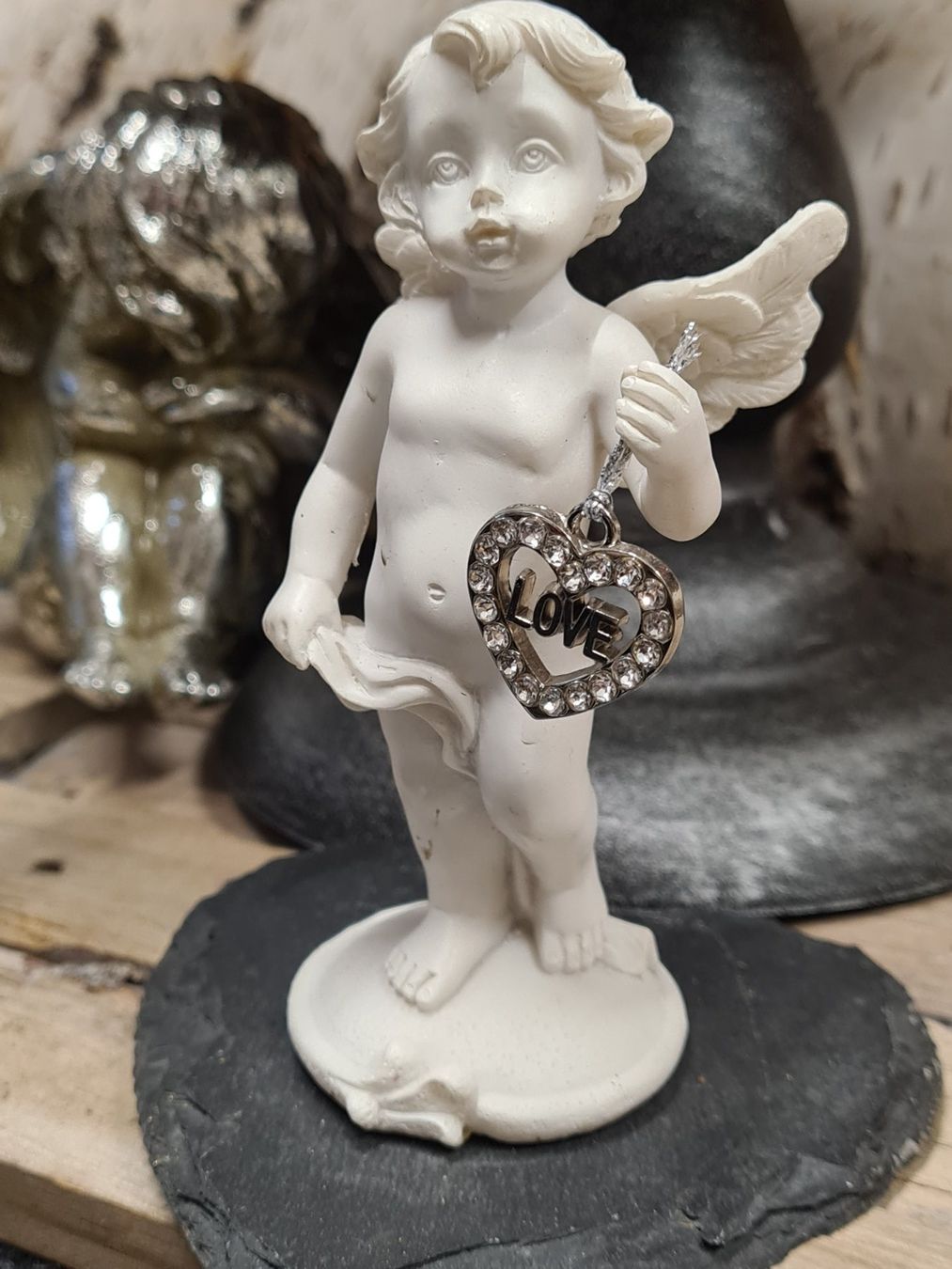Statuette: Engel auf Schieferstein Herz, ca.H 14cm – Usato da Amriswil venduto da kleindeko 2