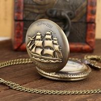 NEUE Taschenuhr Segelschiff Bronze mit Deckel